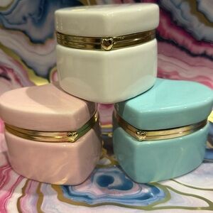 Set of Three Heart-Shaped Ceramic Trinket Boxes